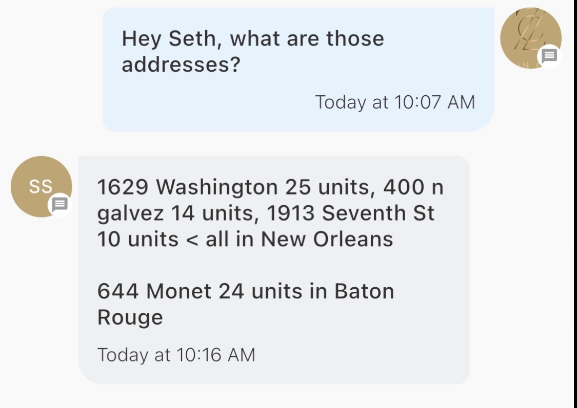 Inbound message from a property owner